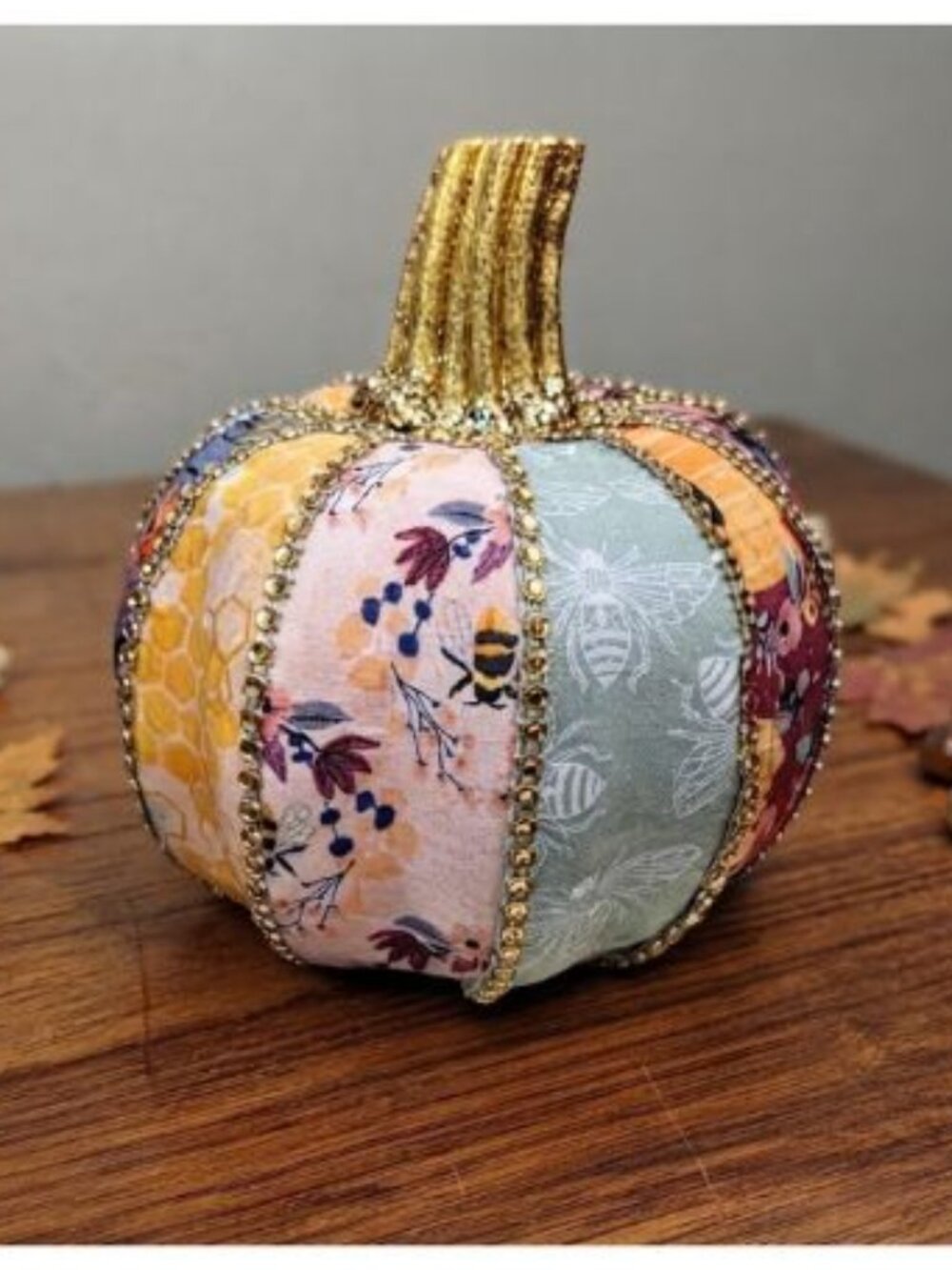 NEW OOAK HANDMADE FABRIC/GLITTER PUMPKIN 6"